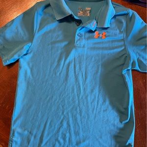 Boys youth large light blue Under Armour polo shirt.